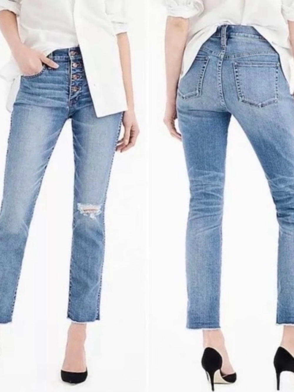 J Crew Vintage Straight Reed Wash Buttons Fly Raw Hem Jean Size 29